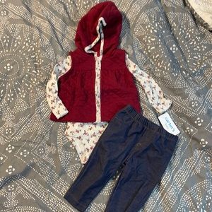 Carter’s Baby 3 Piece Girls Outfit - 6 Months - Jeggings, Shirt & Hooded Vest